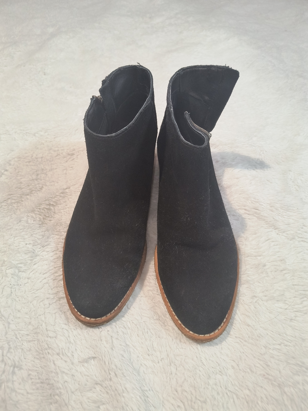 Dolce Vita | Black Suede Ankle Booties | Tan Stacked Heel | Size 7.5